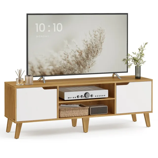 Vasagle TV Meubel - TV-meubel Lowboard - Verstelbare Plank - Geschikt voor TV tot 147 cm - Voor Woonkamer Naturel eiken-crème wit