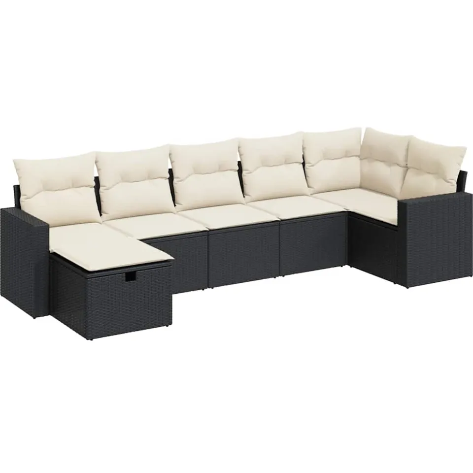 vidaXL 7-delige Loungeset met kussens poly rattan zwart, foto 3