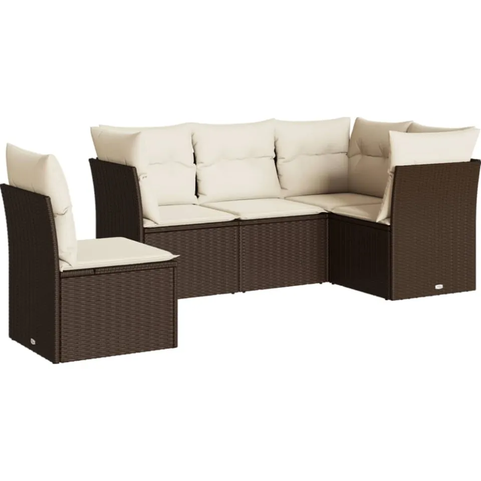 vidaXL 5-delige Loungeset met kussens poly rattan bruin, foto 3