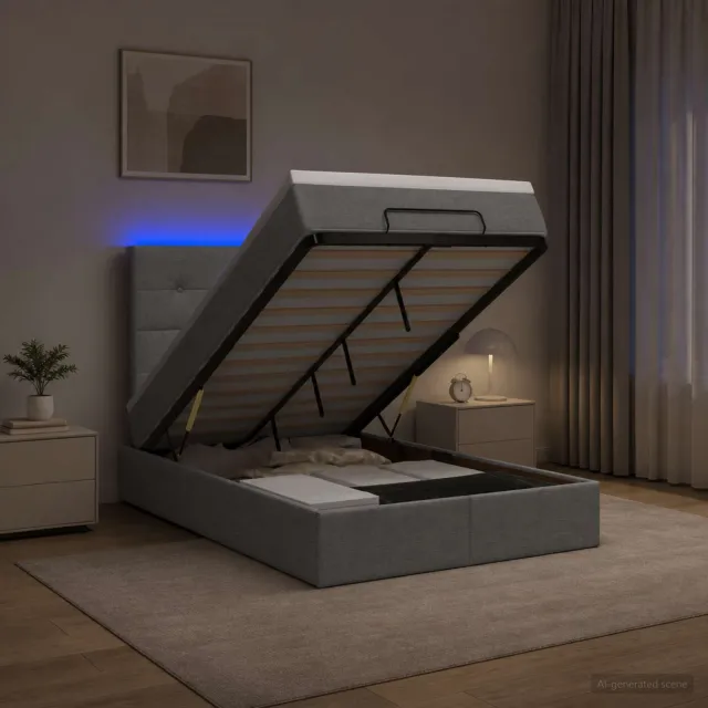 vidaXL Ottoman Bed met Matrassen en LED Lichtgrijs 120 x 200 cm Stof