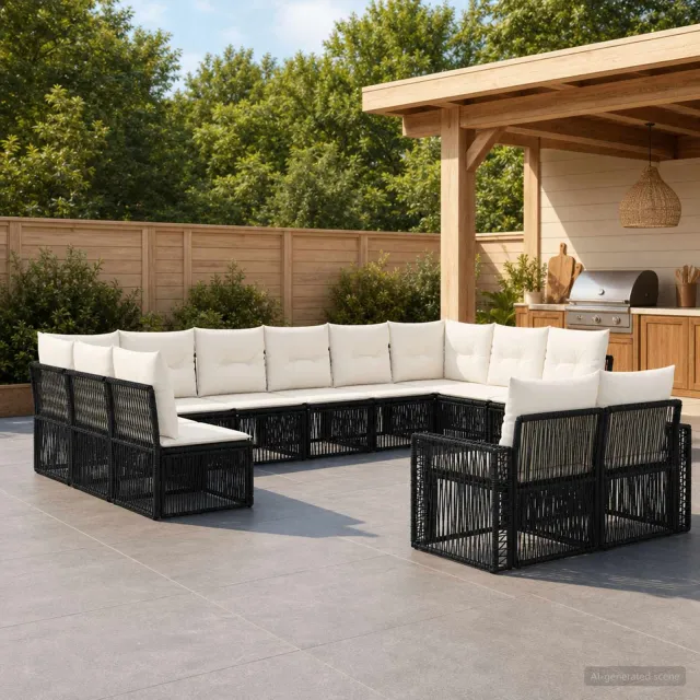 vidaXL Tuinbankenset 12 st 12-zits Zwart en Cream Wit poly rattan, foto 2