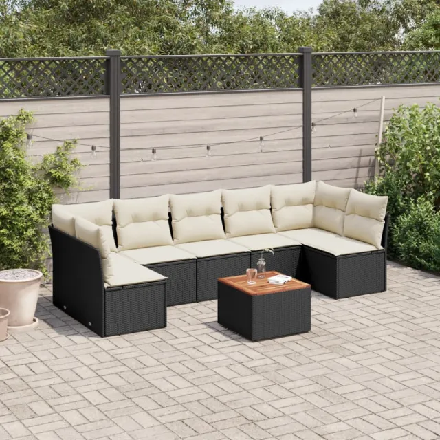 vidaXL 8-delige Loungeset met kussens poly rattan zwart, foto 2