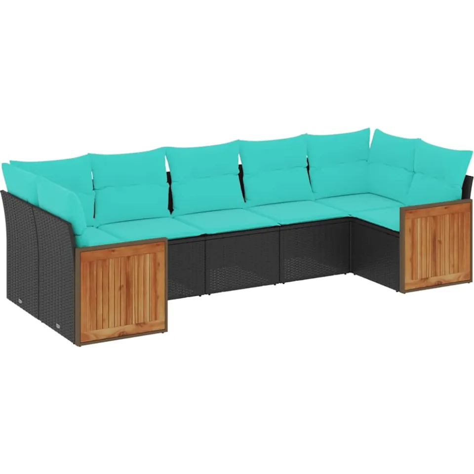 vidaXL 7-delige tuinbankset met kussens van zwart polyrotan, foto 3