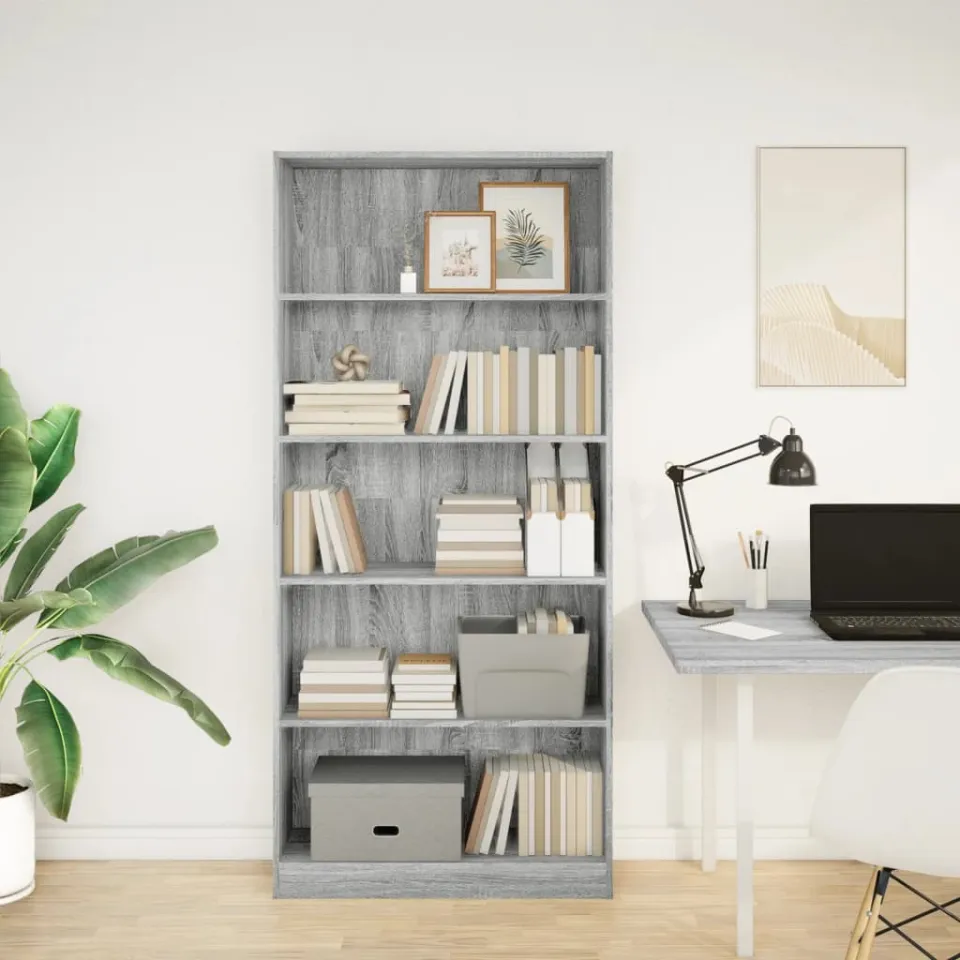 vidaXL Boekenkast 80x24x176 cm bewerkt hout grijs sonoma eikenkleurig, foto 2