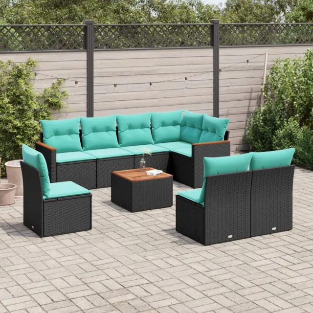 vidaXL 9-delige tuinbankset met kussens van zwart polyrotan, foto 2