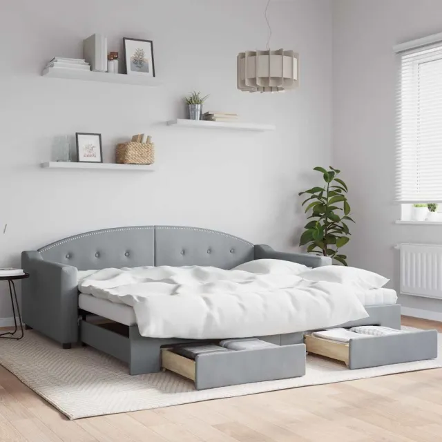 vidaXL Slaapbank onderschuifbed lades 100x190 cm stof lichtgrijs (VS) grijs