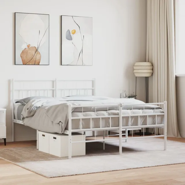 vidaXL Bedframe met hoofd- en voeteneinde metaal wit 140x190 cm