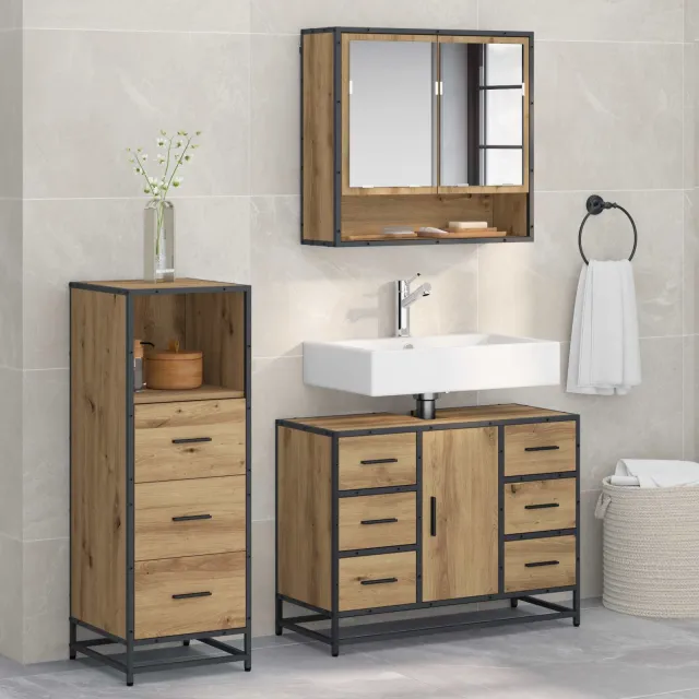 vidaXL Badkamermeubelset 3 st Artisan Eiken 80 x 33 x 60 cm Bruin