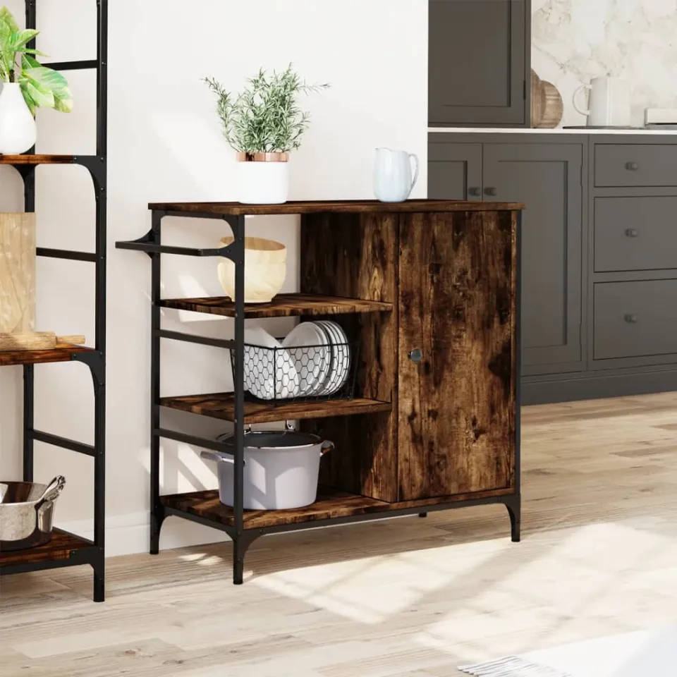 vidaXL Keukentrolley 87,5x38,5x84,5 cm bewerkt hout gerookt eikenkleur, foto 4