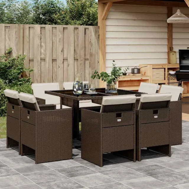 vidaXL 9-delige Tuinset met kussens poly rattan bruin, foto 2