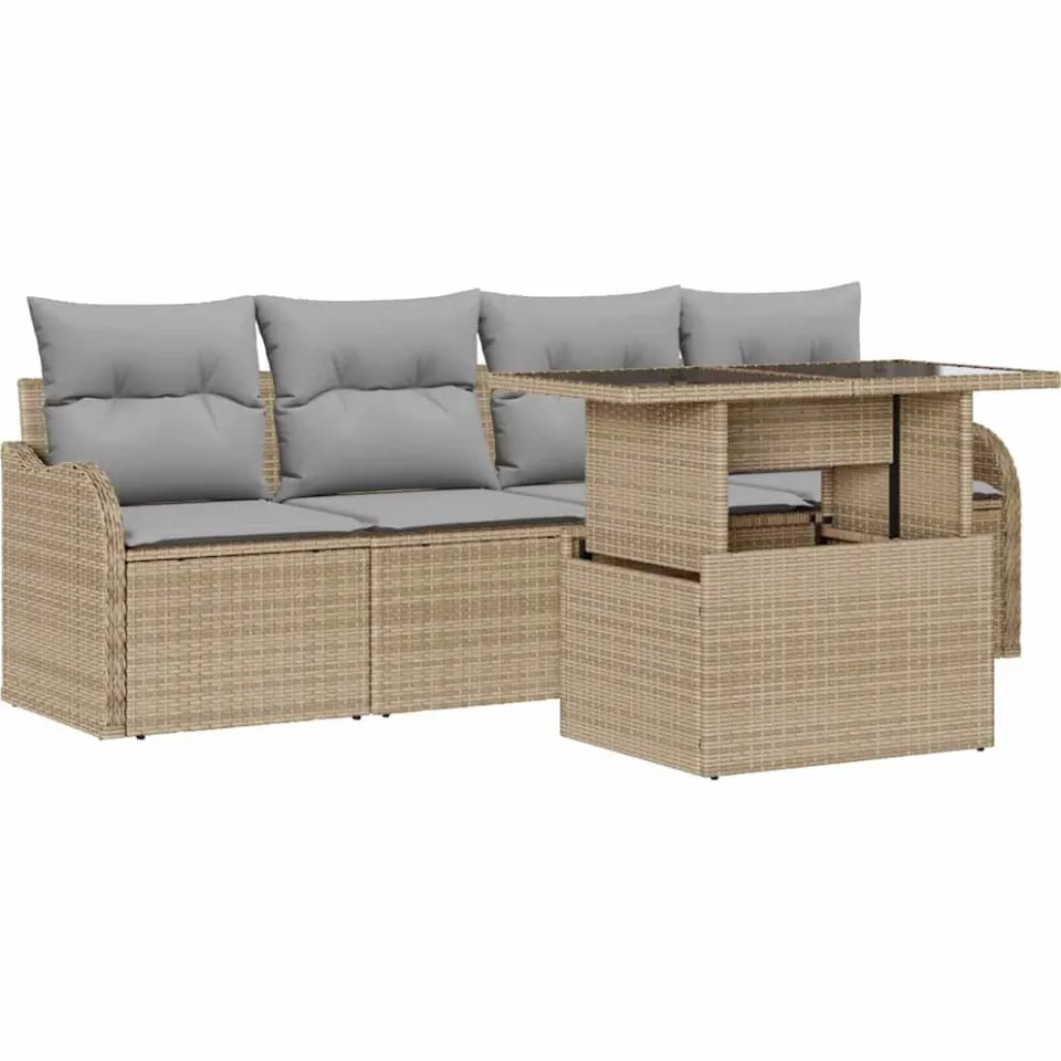 vidaXL Tuin Sofa Set 5 st Beige Poly riet, foto 4