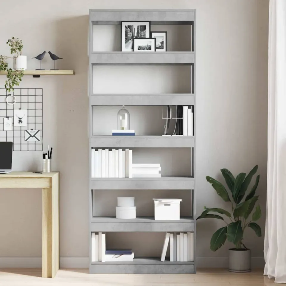 vidaXL Boekenkast 6-laags 80 x 30 x 198 cm Bewerkt hout Beton Grijs, foto 3