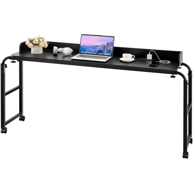 Vevor Overbedtafel Mobiel Nachtkastje 4 Wielen (2 met Remmen) & Stopcontact Zwart