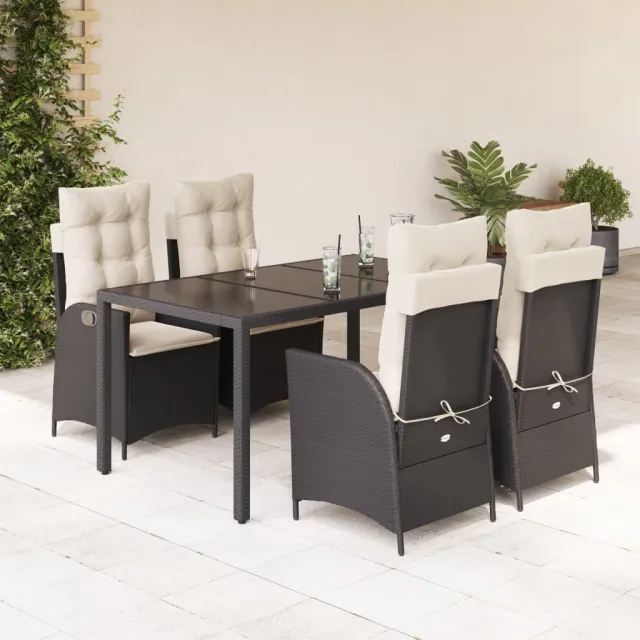 vidaXL 5-delige Tuinset met kussens poly rattan zwart, foto 2