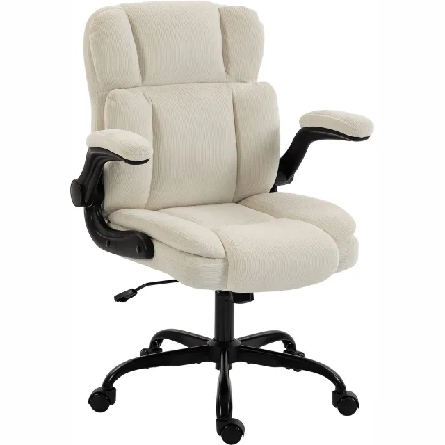MUVANO Ergonomische chenille bureaustoel - Opklapbare armleuningen - Kantelfunctie - 70 x 67 x 108 cm - Zithoogte 49 tot 59 cm - Voor kantoor en slaapkamer - Beige