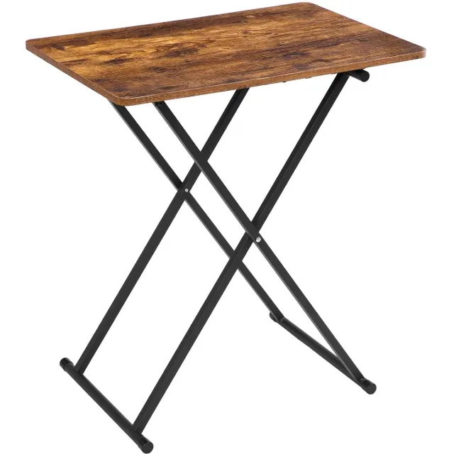 Trankielo Inklapbare Bijzettafel – Verstelbare Hoogte – Donkerbruin – Industriële Stijl – 60x40x60cm – Multifunctioneel – Stabiel Metaal Zwart bruin