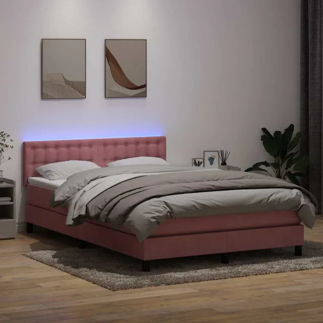 vidaXL Boxspring met matras en LED fluweel roze 140x220 cm