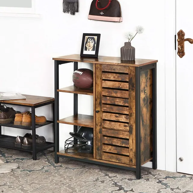 MAZAZU Dressoir - Kast met Deur en Open Vakken - Industrieel - Hout - 70x30x76 cm - Bruin