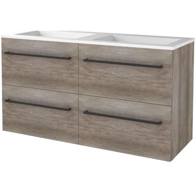 Boss & Wessing Badmeubelset BWS Salt 120x46cm Met Grepen 4 Lades Met Wastafel Acryl Scotch Oak Bruin