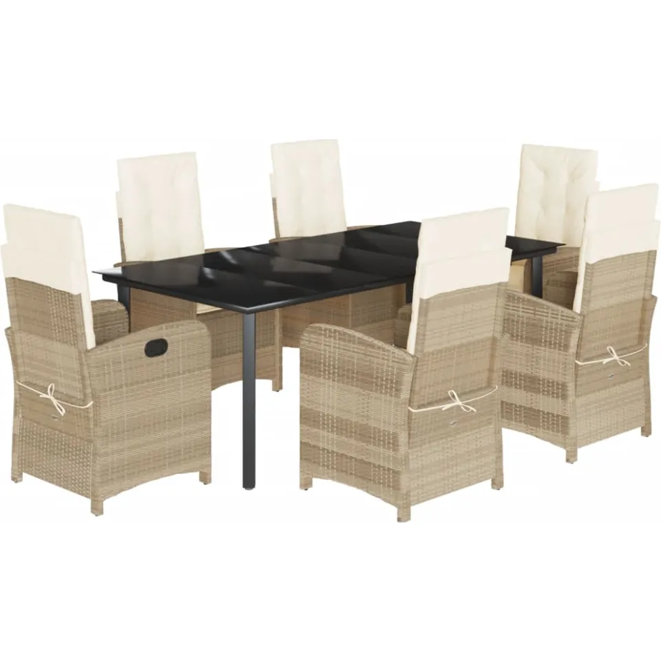 vidaXL 7-delige Tuinset met kussens poly rattan beige, foto 3