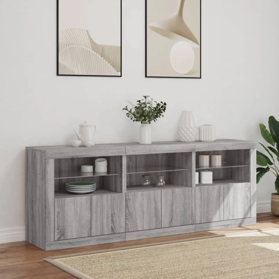 vidaXL Dressoir met LED-verlichting 181,5x37x678 cm grijs sonoma eiken, foto 4