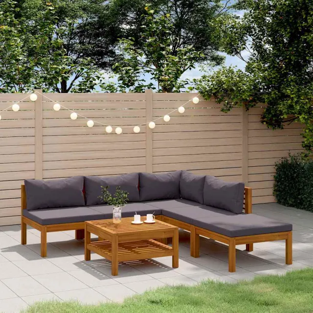 vidaXL 6-delige Loungeset met kussens massief acaciahout grijs, foto 2