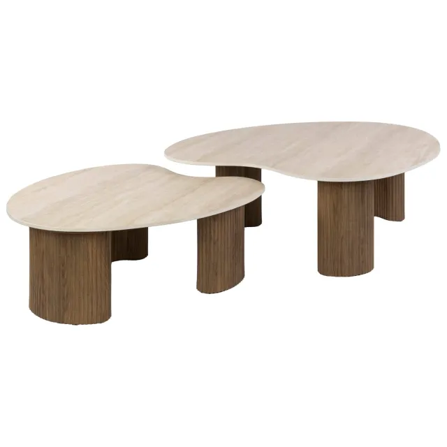 Nest of Nora Set van 2 - Nest of Nora Salontafel Telo aperto - 3D keramiek - Travertin-stijl Beige