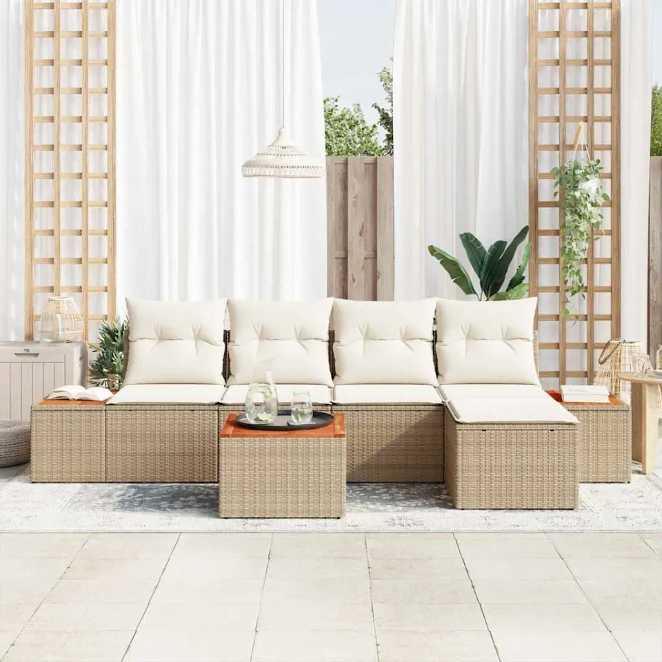vidaXL Tuinbankenset 6 st Beige Poly riet, foto 3