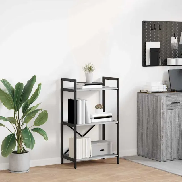 vidaXL Boekenkast 3-laags 56 x 34 x 96 cm Bewerkt hout Grijs Sonoma, foto 2