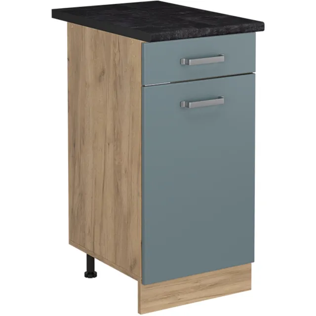 Vicco Keukenonderkast R-Line, Blauw-grijs/Goudkleurig Eiken, 40 cm antraciet werkblad