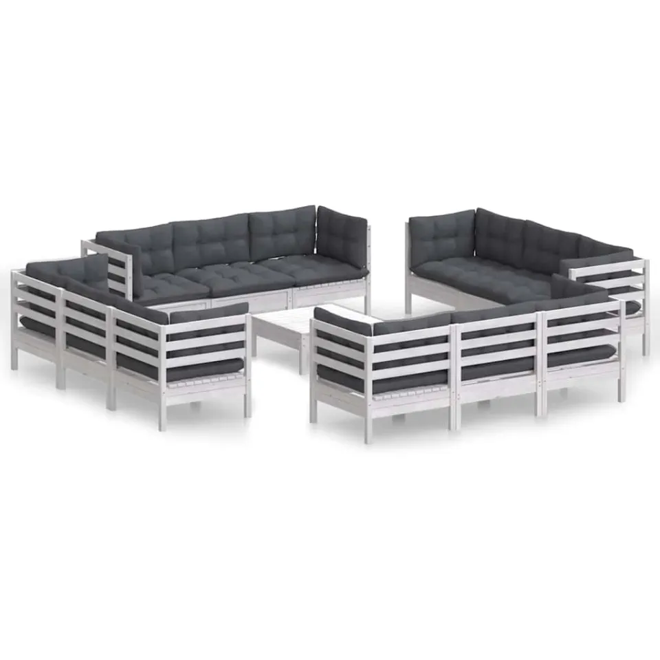 vidaXL 13-delige Loungeset met antracietkleurige kussens grenenhout Wit