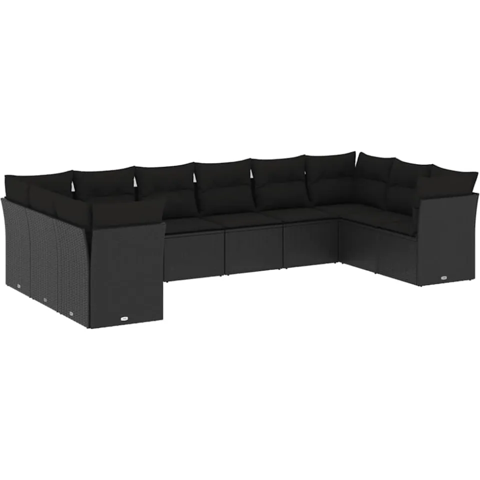 vidaXL 10-delige Loungeset met kussens poly rattan zwart, foto 4