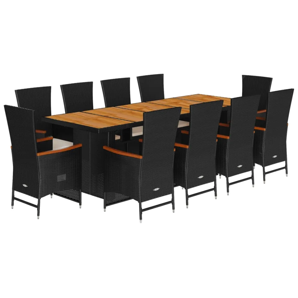 vidaXL 11-delige Tuinset met kussens poly rattan zwart