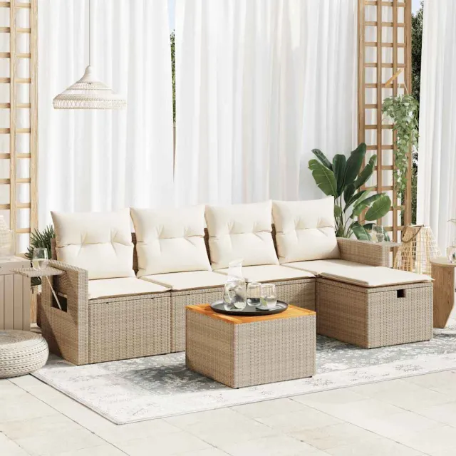 vidaXL 6-delige Loungeset met kussens poly rattan beige, foto 2