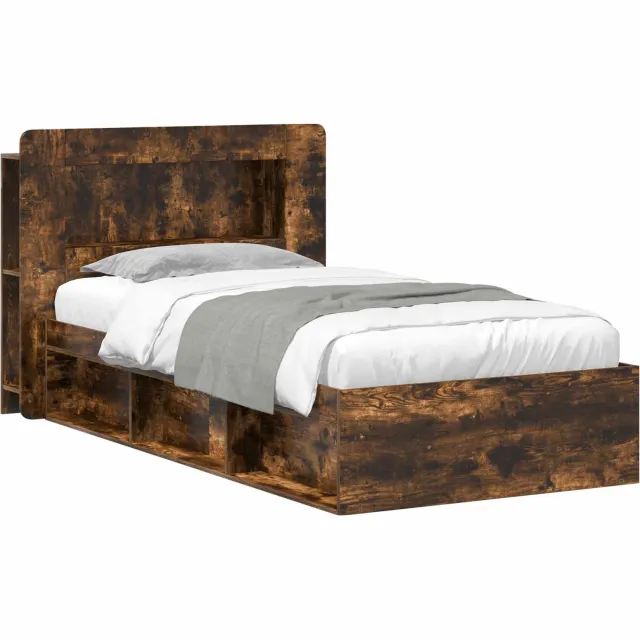 vidaXL Bedframe met opslag Gerookt eiken 80 x 200 cm Bewerkt hout Bruin
