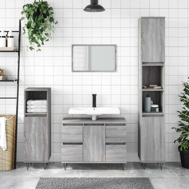 vidaXL Badkamerkast 80x33x60 cm bewerkt hout grijs sonoma eikenkleurig, foto 2