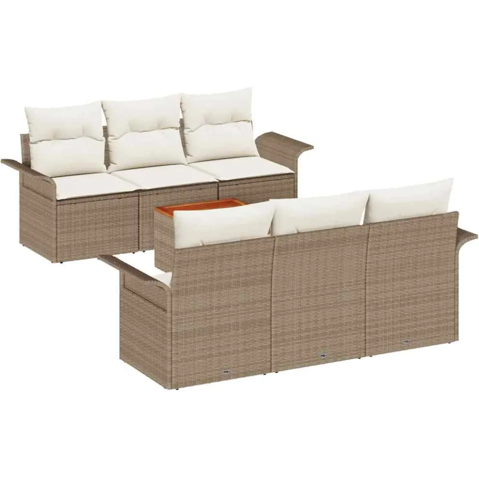 vidaXL Tuinbankenset 7 st Beige poly rattan, foto 4