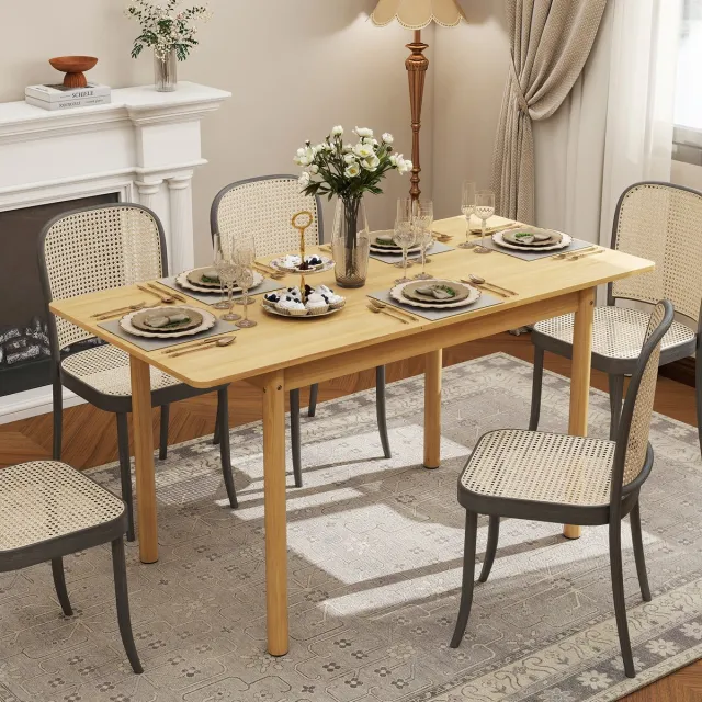 Puluomis Uitschuifbare Eettafel - 105-145 x 70 x 76,5 cm (L x B x H) - Massief houten eettafel - Afgeronde hoeken - Natuurlijke houtkleur