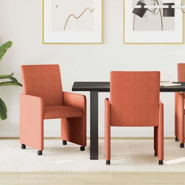 vidaXL Eetkamerstoelen met Wieltjes 2 st Katoenen stof Rood-oranje