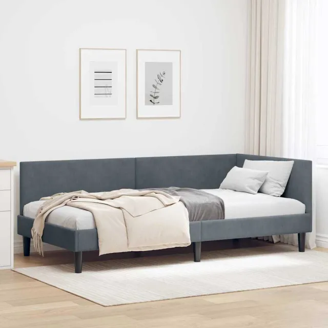vidaXL Hoekbedframe Donkergrijs 100 x 200 cm fluweel