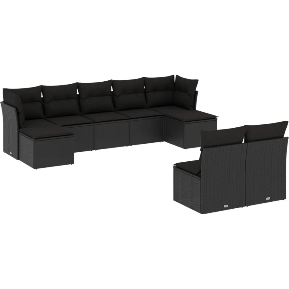 vidaXL 9-delige Loungeset met kussens poly rattan zwart, foto 3