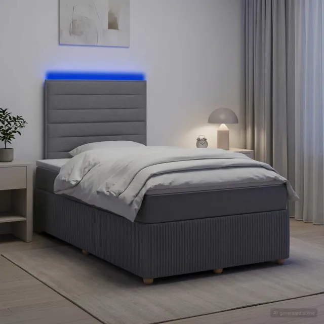vidaXL LED Boxspring Bed met Matras Lichtgrijs 120 x 190 cm Stof