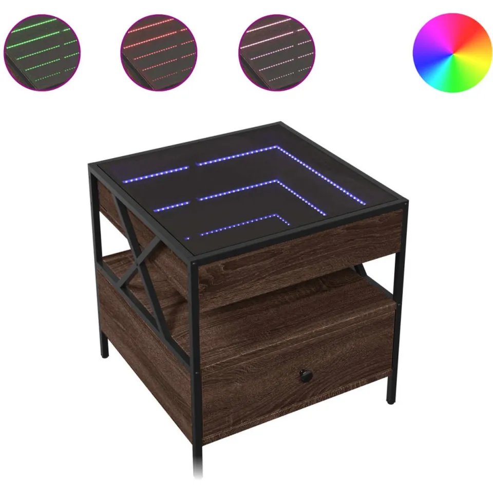 vidaXL Salontafel met Infinity LED 50x50x51 cm bruin eikenkleurig, foto 3