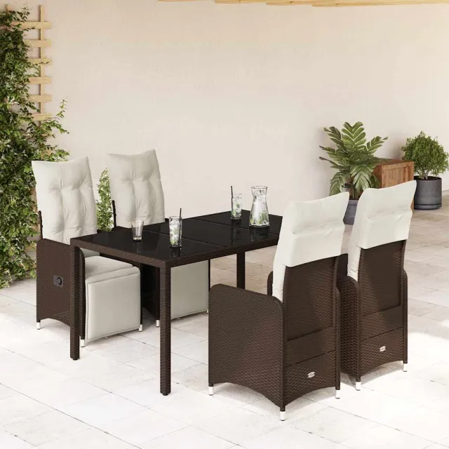 vidaXL 5-delige Bistroset met kussens poly rattan bruin, foto 2