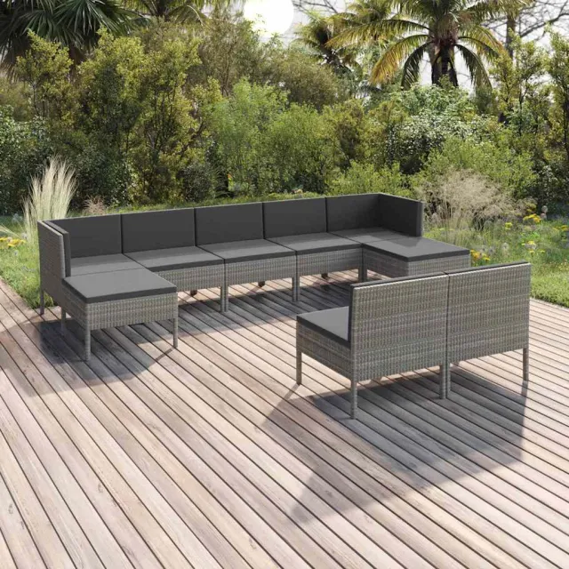 vidaXL 9-delige Loungeset met kussens poly rattan grijs, foto 2