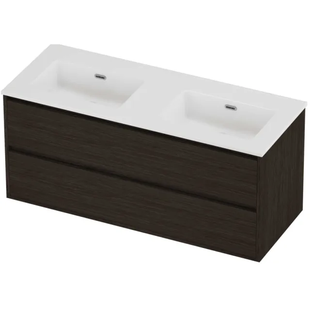 Proline Tribute Badmeubelset Porselein Elegant Greeploos 120x46x54 cm Glans Wit Mokka Oak Eiken