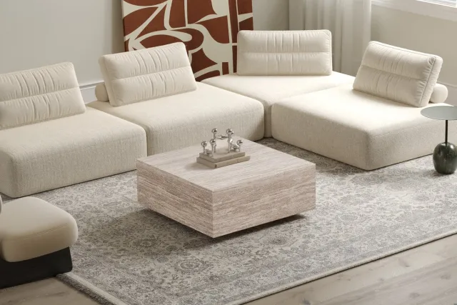 Jane Salontafel 'Jane' Decor in Travertin Beige kleur - H 38cm x L 90 x B 90 cm