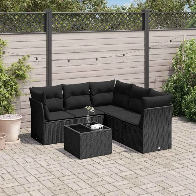 vidaXL 6-delige Loungeset met kussens poly rattan zwart, foto 2