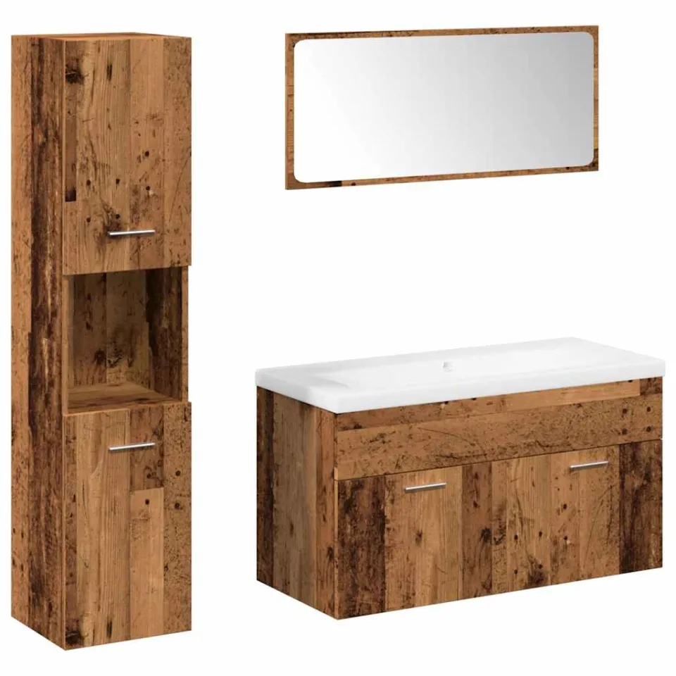 vidaXL 5-delige Badkamermeubelset bewerkt hout oud houtkleurig bruin, foto 3