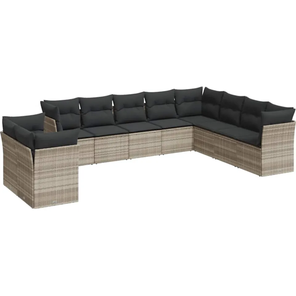 vidaXL 10-delige Loungeset met kussens poly rattan lichtgrijs grijs, foto 3